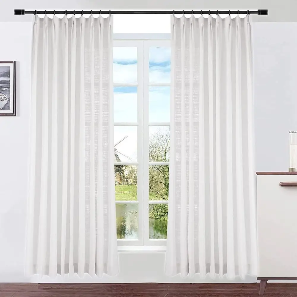 

Light Filtering Linen Curtain Panel, 100 Wide x 102 Long, for Living Room and Dining Area (1 Beige White Panel)
