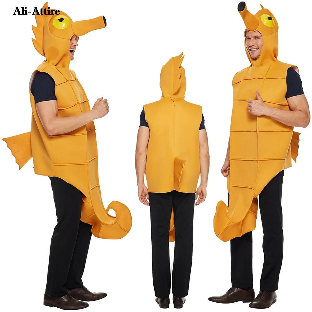 

Animal Seahorse Cosplay Jumpsuits Yellow Clothes Adult Unisex Party Disguise Roleplay Halloween Costume Carnival Outfits Suit