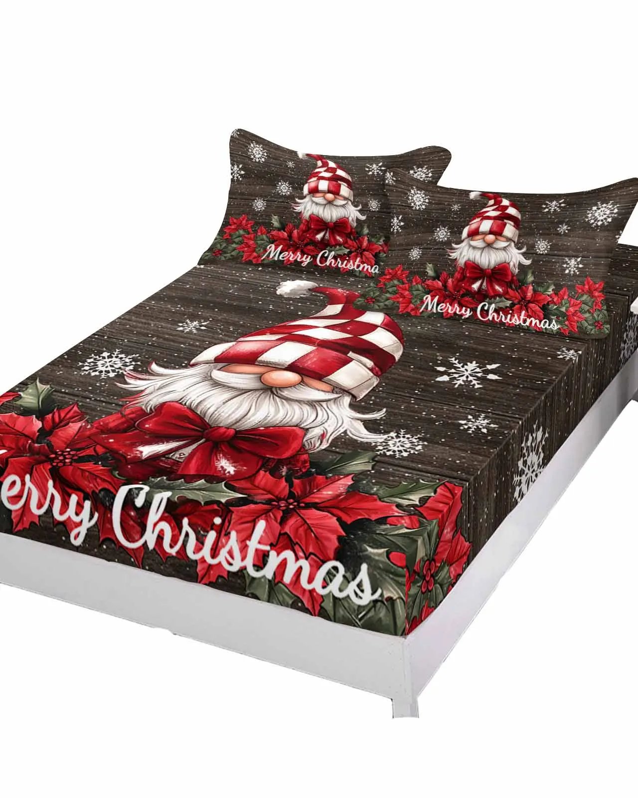 Snowflake Goblin Flower Text Queen Size Bed Mattress Fitted sheet Elastic Rubber Band Non-slip Bed Sheet Pillowcase Set