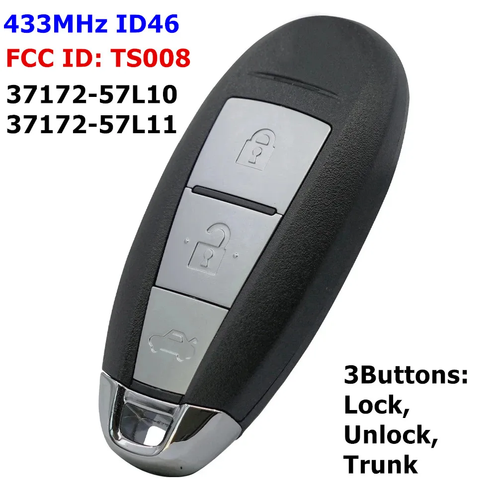 KEYECU Replacement Smart Key FOB 3 Button FCCID TS008 433MHz PCF7952 / ID46 Chip For Suzuki Swift Kizashi 2010-2016 37172-57L10