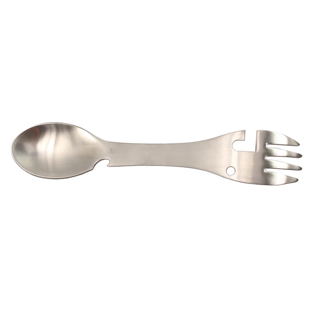 

Stainless Steel Fork Spoon Bottle Can Opener Portable Camping Tool Silver Durable Carabiner Outdoor Survival Spork Knife Spoon