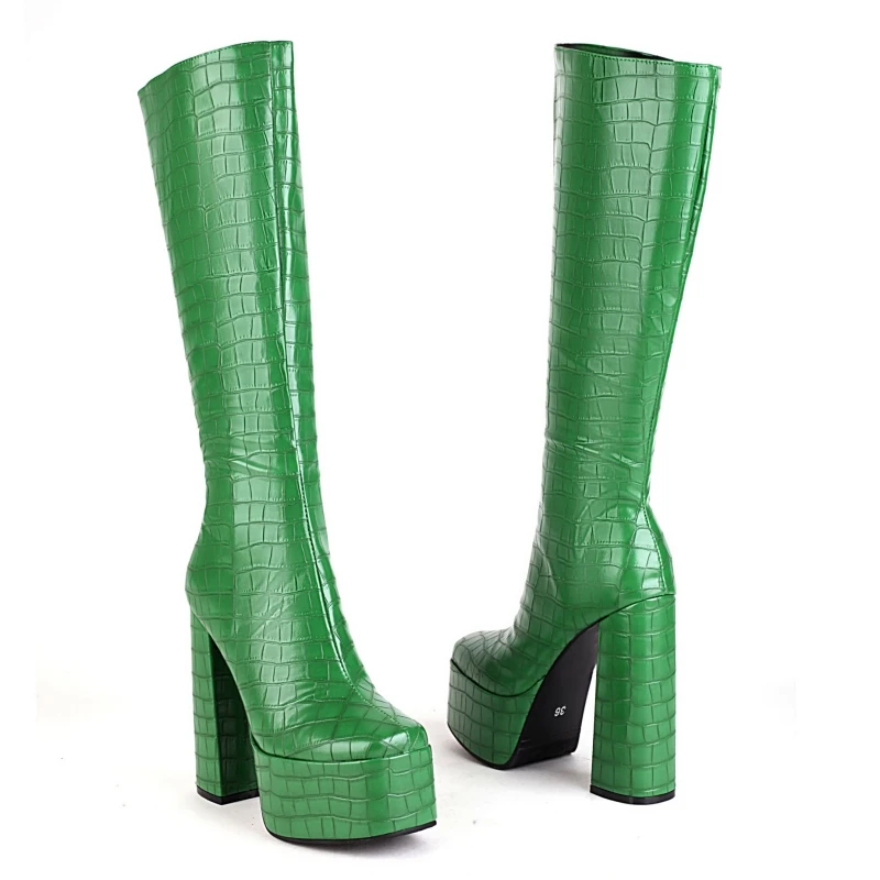 

Punk Boots Women Winter Shoes Platform High Heels Knee High Boot Fashion Sexy Green Red Black White Long Shoes Female