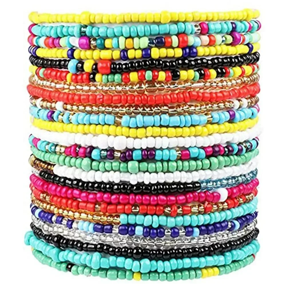 

24 string Bohemian style ankle chain set, colorful rice bead ankle chain bracelet, 24 color packaging set