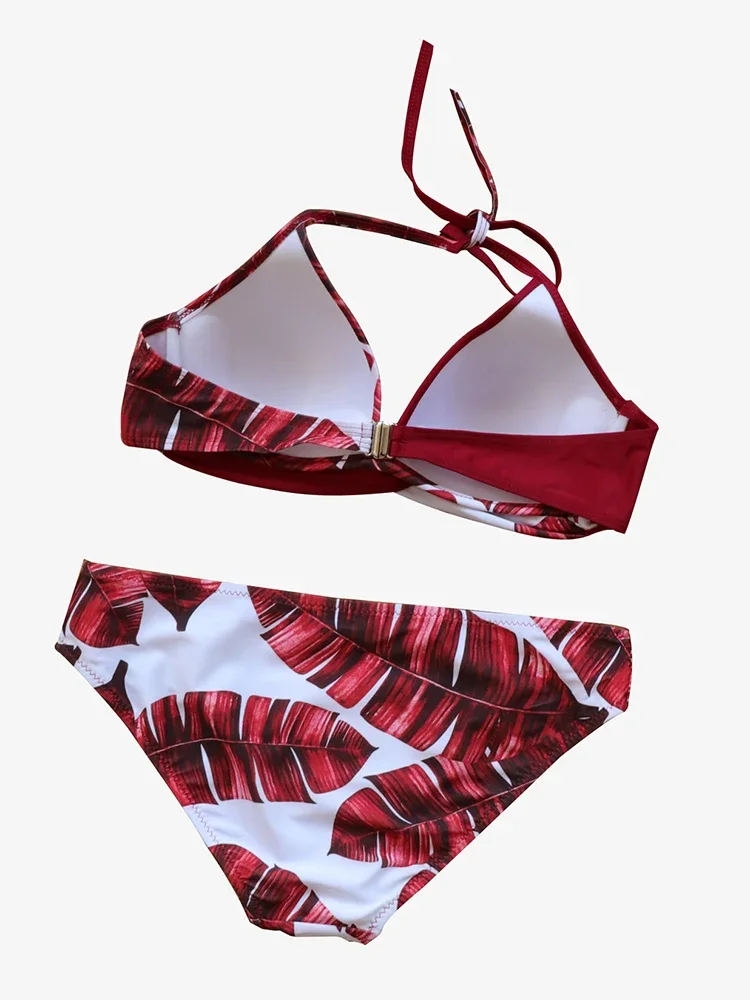 Riseado Sexy Push Up Bikinis Women\'s Swimsuits Leaf Print Swimwear Women 2024 Sexy Bikini Set Bathing Suit Halter Beachwear