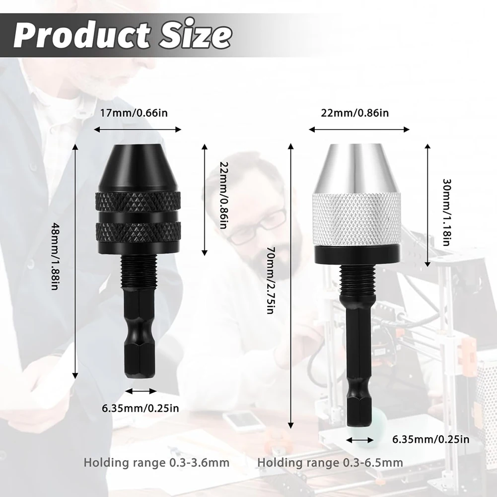 N08R Schnellspannbohrfutter-Bit, 2 Stück Bohrfutter-Adapter mit 10 Stück Bohrern, 1/4 Zoll Sechskantschaft-Bohrfutter-Schnellwechsel-Konverter