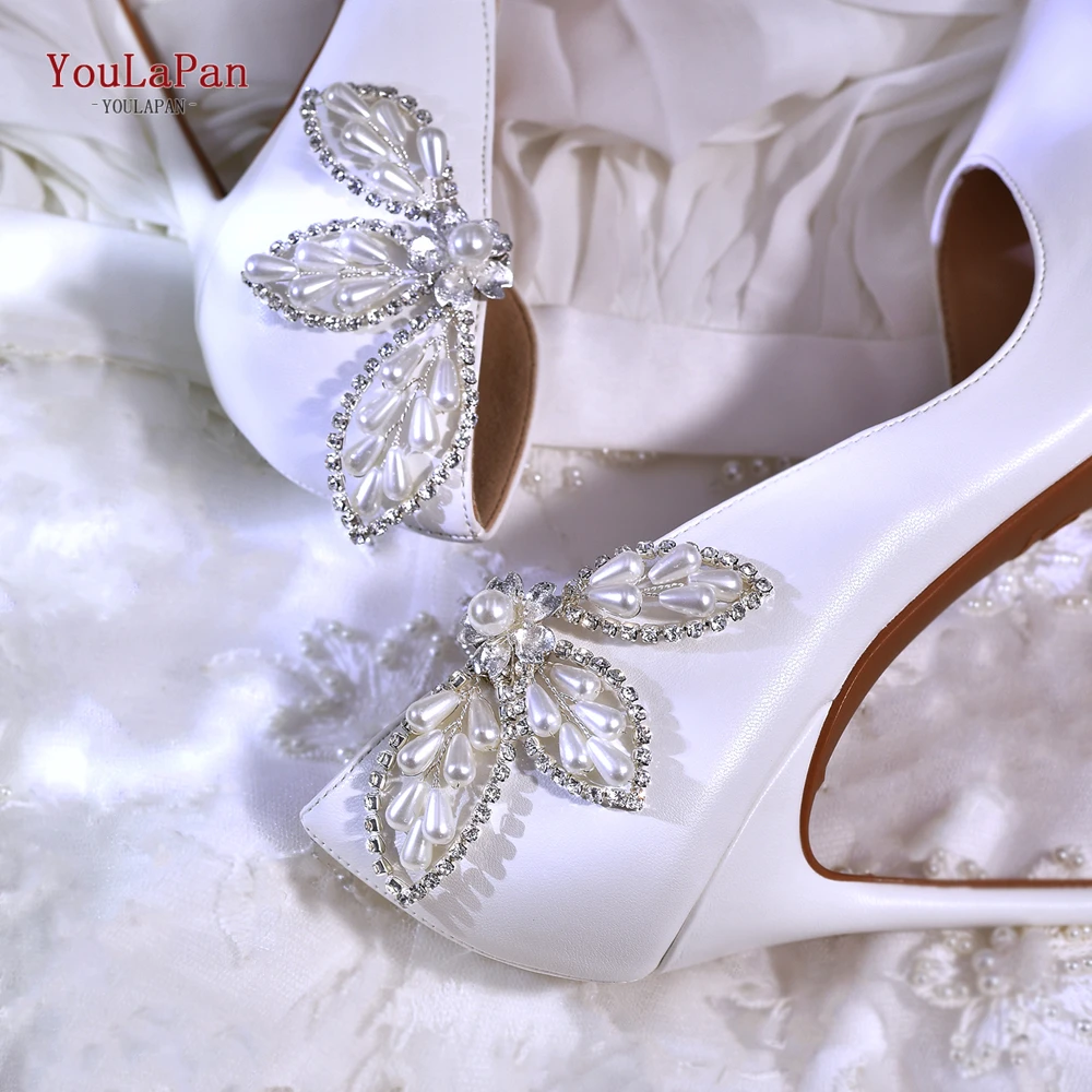 TOPQUEEN Pearl Rhinestone Shoe Buckle Wedding Bridal Shoes Clips Women High Heels Shiny Shoe Flower Handmade Accessories HX62