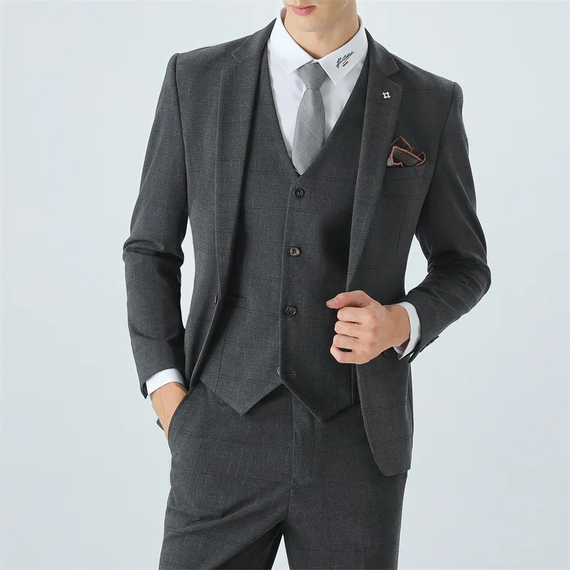 (52) Customized 2024 Autumn and Winter New Checkered Suits for Men, Slim Wedding Groomsmen, Professional Formal Suits for Men