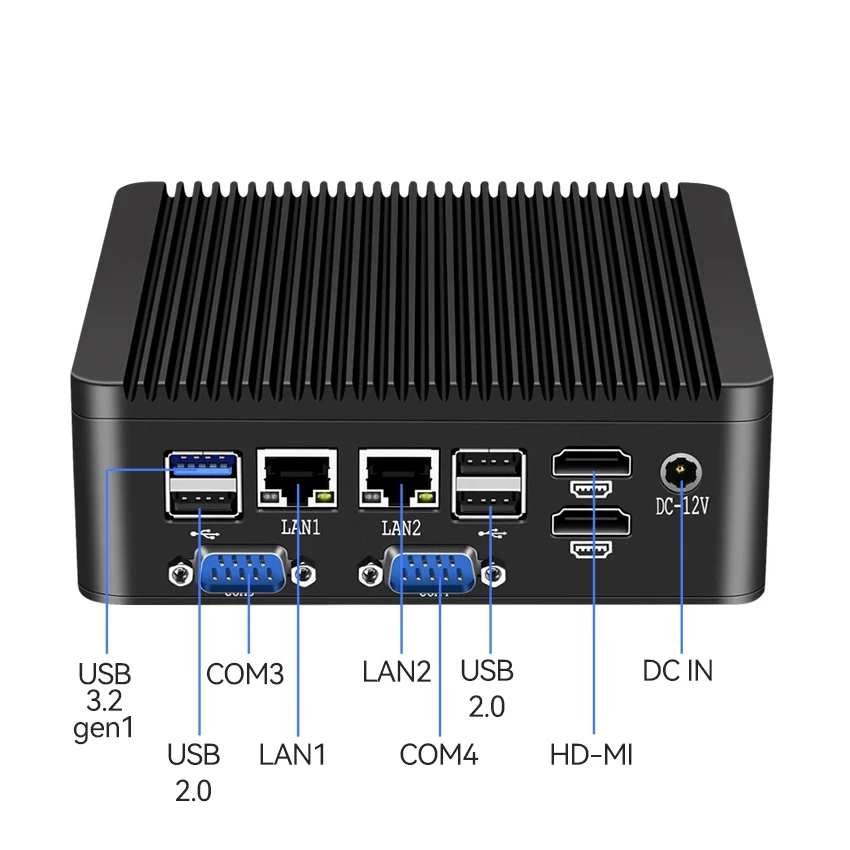 Mini PC sin ventilador Intel Celeron N4000 Pentium J5005 4x puertos serie 2xHDMI 8xUSB ranura SIM LVDS GPIO TPM2.0 Win10/11 Linux WiFi 4G