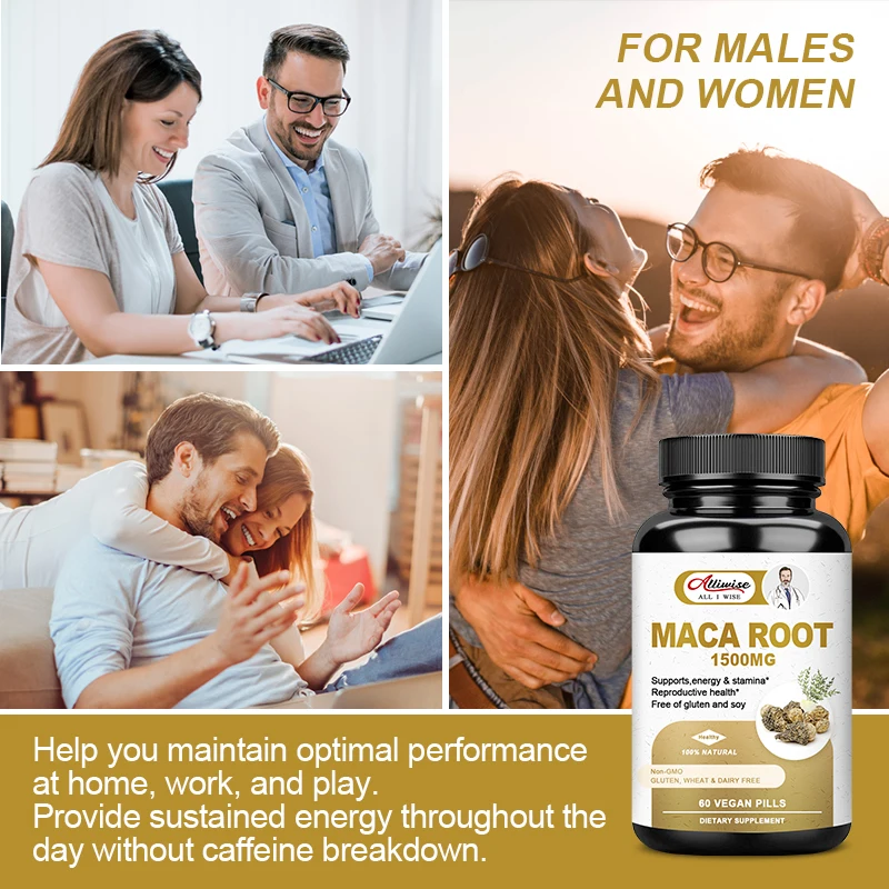 Alliwise Male Supplements Contain Maca Root and Ginseng Root Male Performance Booster Increase Stamina, Replenish Energy