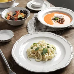 Relief Ceramic Plate Nordic Style Vintage Dinner Plate Steak Pasta Household Use Bowl Plates Coffee Cup Mug Restaurant Tableware