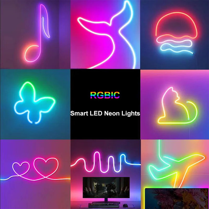 5V RGBIC Bluetooth Neon Led Strip Lights Waterproof Flex Ribbon Music Sync DIY Dreamcolor Chasing Strip for Home Decor Lighting