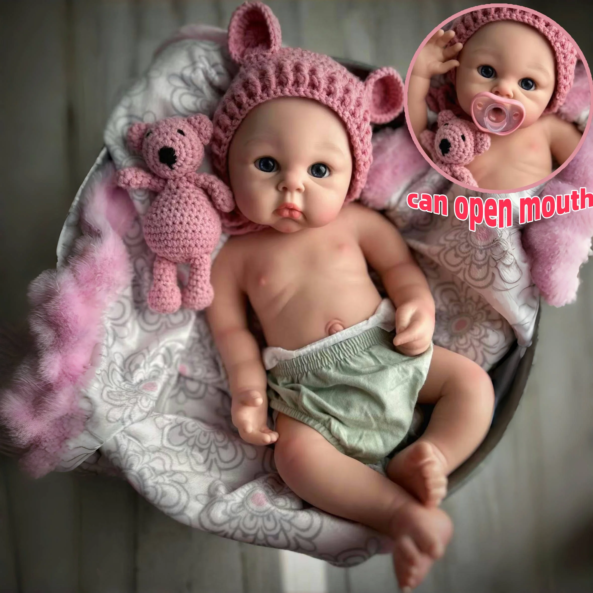 

18-Inch Lifelike Silicone Reborn Girl Doll Can Open Mouth Painted/Unpainted Soft Newborn Realistic Bebe Doll Perfect Gift