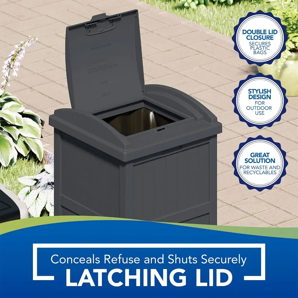 Outdoor Waste Bin Trash Hideaway Container with Latching Lid, 33 Gallon Capacity