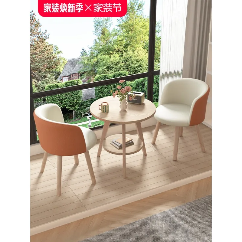 Solid wood balcony leisure table and chair combination area arrangement Internet celebrity small coffee table coffee three-piece