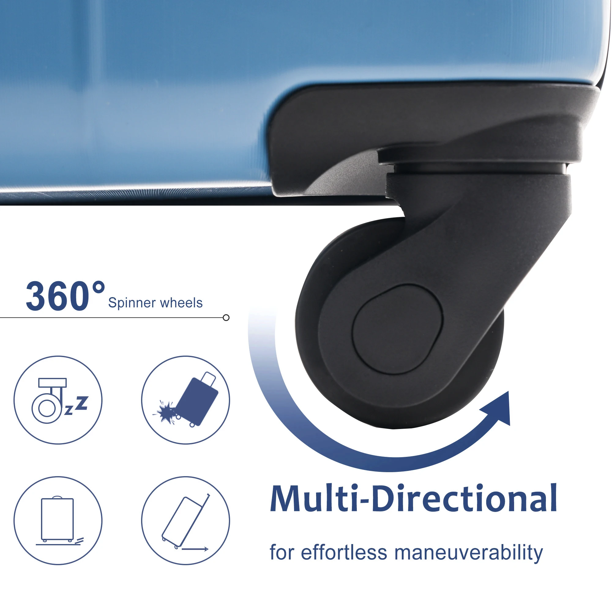 Koper Kabin Hardshell 20-Inci, Koper ABS Ringan dan Tahan Lama dengan Roda Spinner, Kunci TSA Terintegrasi, 2 Kantong Penyimpanan, Biru