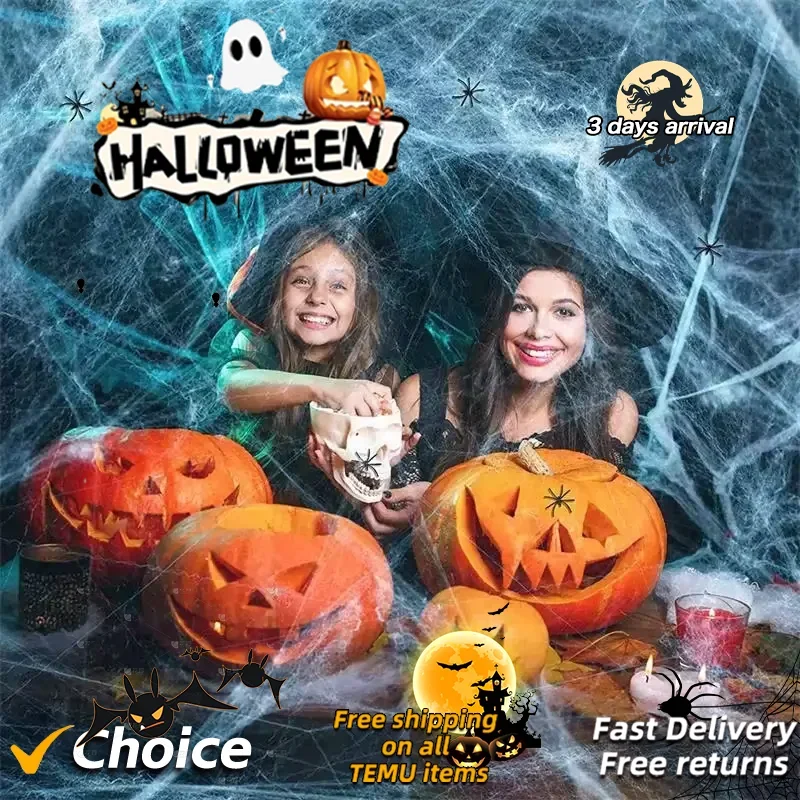 

Spider Cotton Halloween Artificial Spider Web Horror House Props Spider Web with Fake Spider Horror Scene Decoration