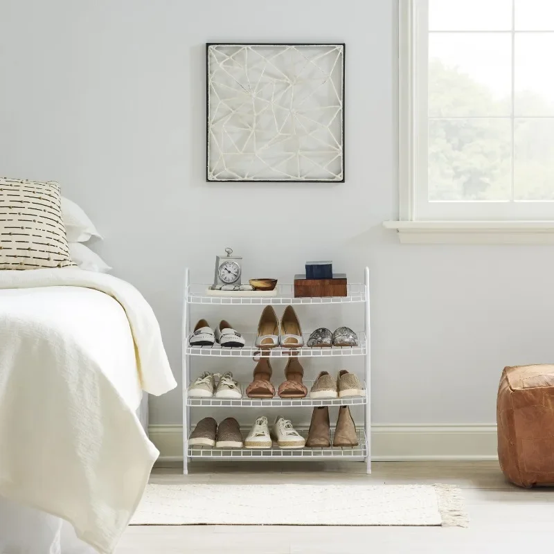 Freestanding 4-Tier Wire Shelf Shoe Rack and Organizer, White