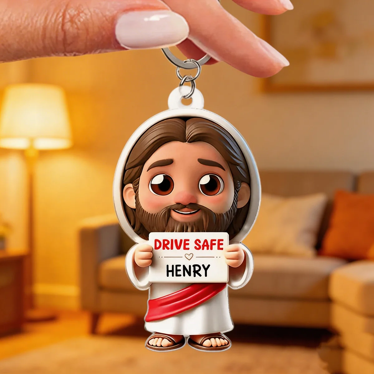 Personalized "Jesus Drive Safe" Acrylic Keychain