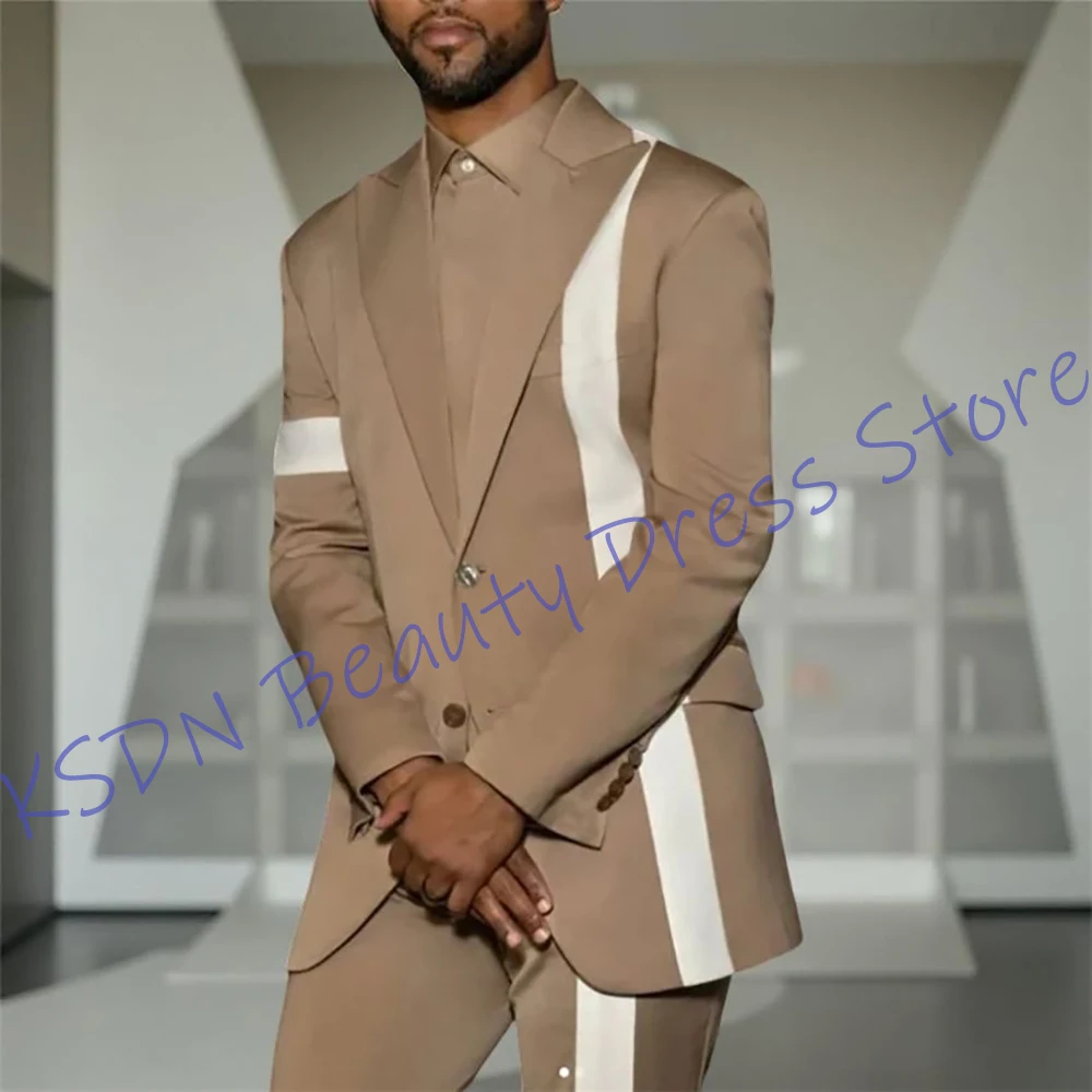 Minimalist Single-Breasted Men's Suits with Contrast Stripe Detailing Tailored 2Piece(Jacket+Pants) for Contemporary Smart Wear