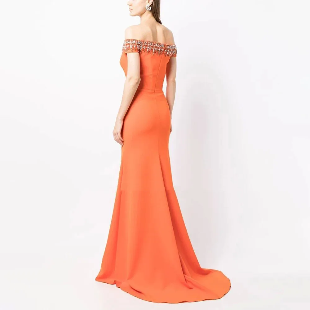 Vestido de noche naranja con hombros descubiertos para mujer, traje de lujo largo de sirena/trompeta, elegante, 2024