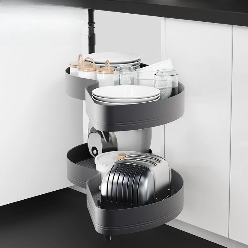Pull basket aluminum alloy little monster damping rotating storage rack corner flying saucer seasoning basket bowl basket