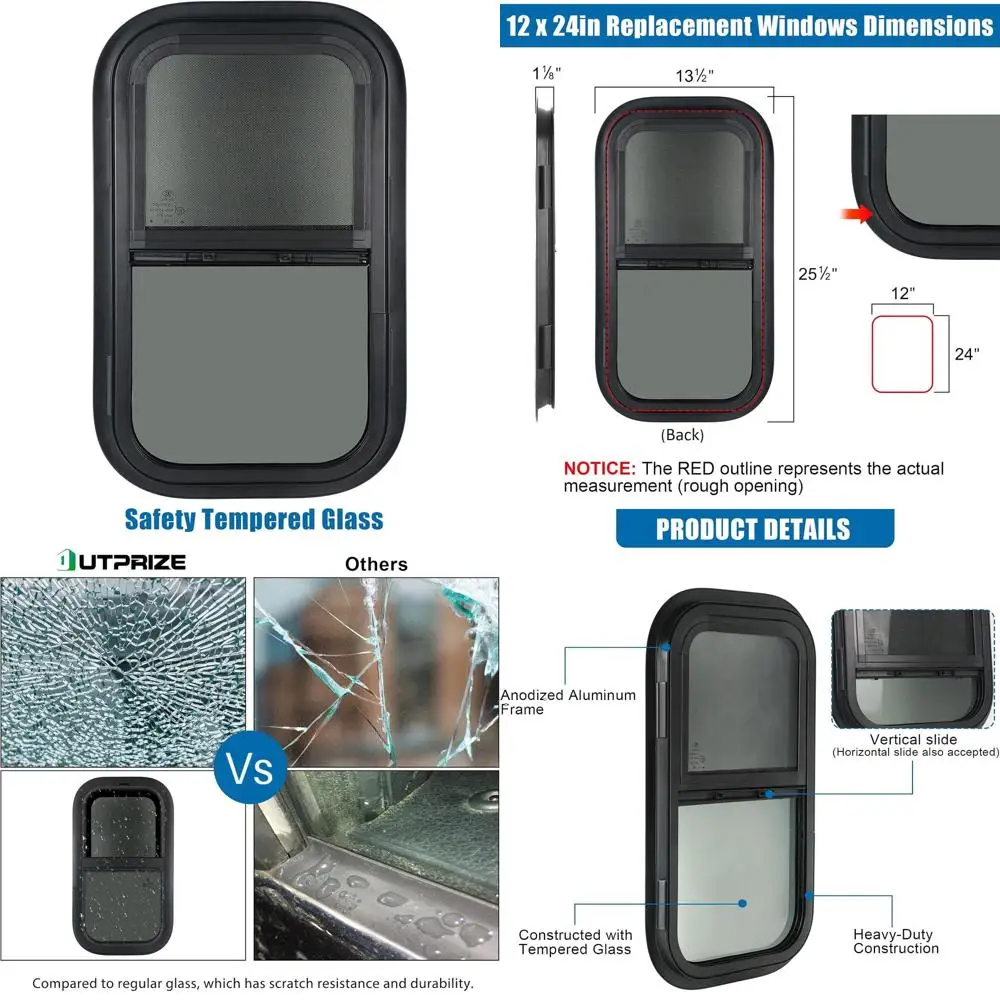 

Комплект из 2 тонированных раздвижных окон Veal RV для автодомов, 12 дюймов (Ш) x 24 дюйма (В), с сеткой и декоративным обрамлением, подходит для окон 15/16 дюймов или 1-3/8 дюйма и слегка утолщенных.