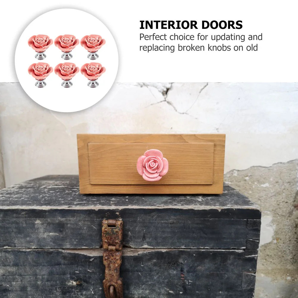 

6 шт., розовая керамическая ручка для выдвижного ящика, прочные ручки для шкафа из цинкового сплава, мебельный аксессуар для комода, шкафа