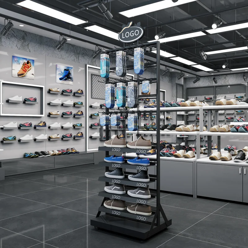 custom.Sport footwear yiree store fixtures custom retail metal shoes shop interior design fitting rack display