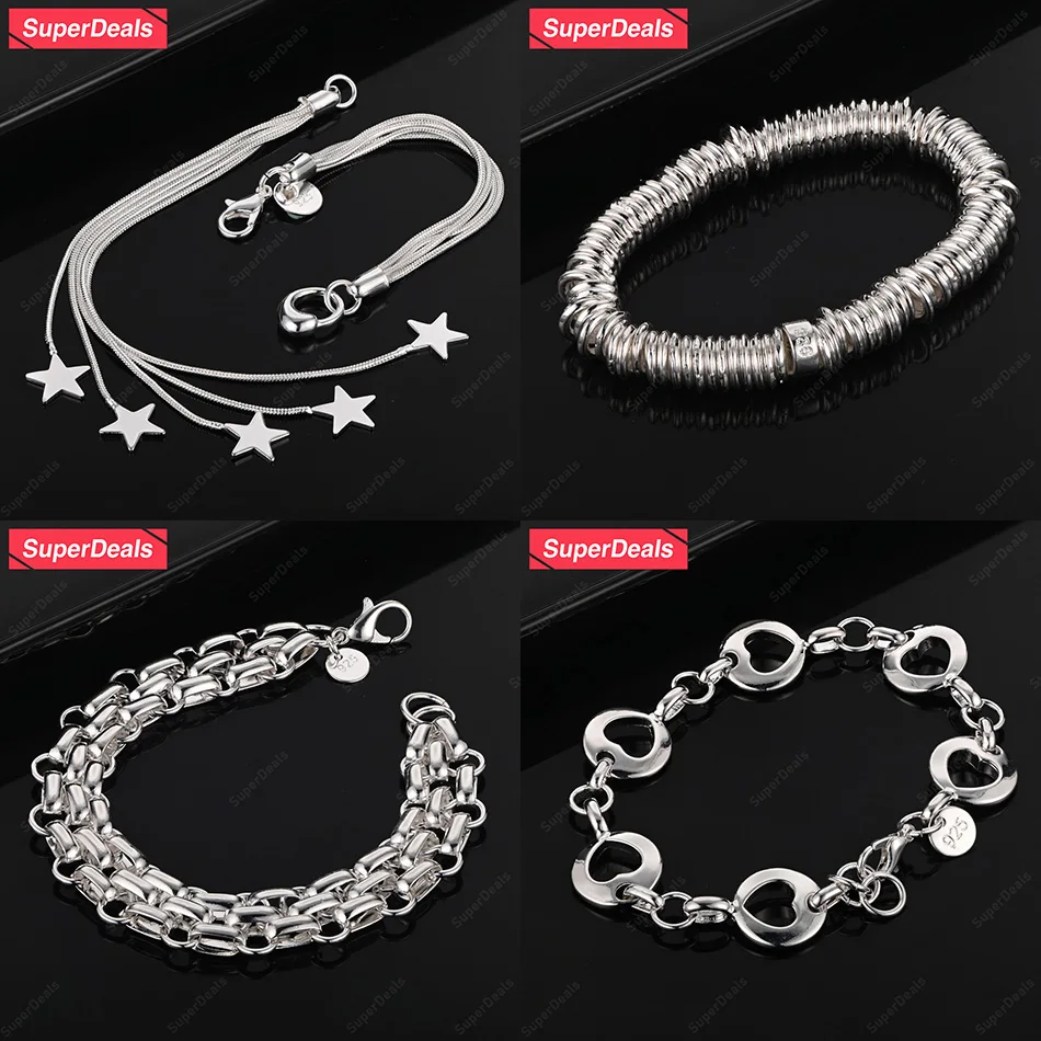 

SuperDeals 925 Sterling Silver Star Heart Multi-Circle Chain Braided Chain Bracelet Women Birthday Jewelry Fashion Party Gift