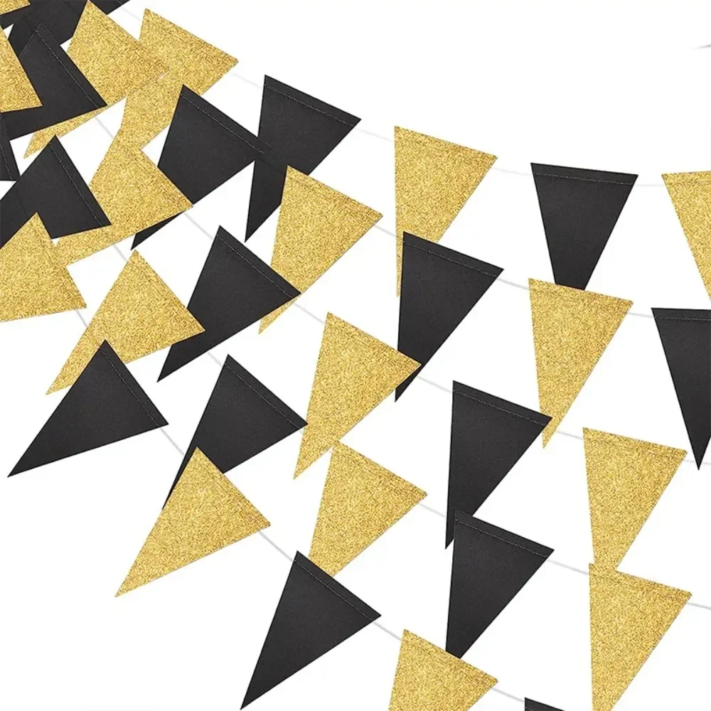 5CM Black Gold Triangle Flag Party Background Banner Decoration Happy Birthday Wedding Bachelorette Party Decoration Supplies