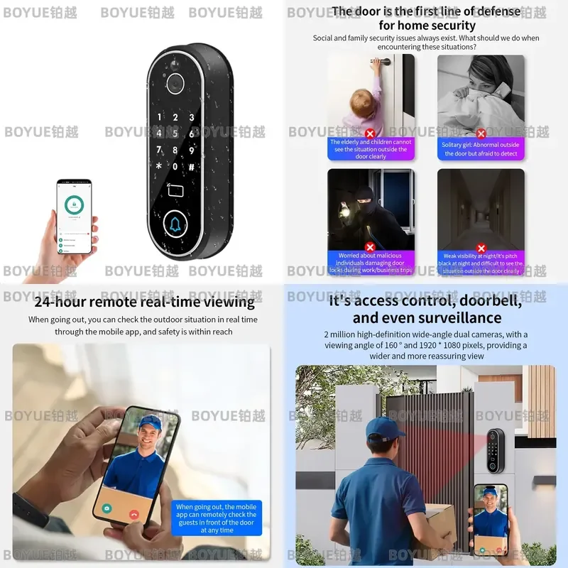 Tuya Smart Video Doorbell WiFi Visual Intercom IP65 Waterproof Access Control HD Camera 125KHz 13.56MHz RFID NFC TF Card