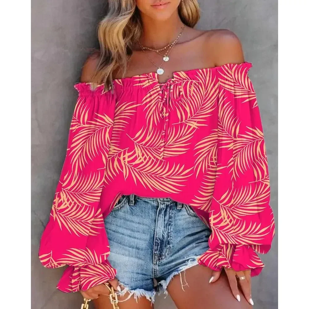 اتجاهات الموضة الخريفية النسائية تحسس تسليط الضوء على جمال الشعور الكبار للأزياء قميص مطبوع بدون حمالات بياقة واحدة