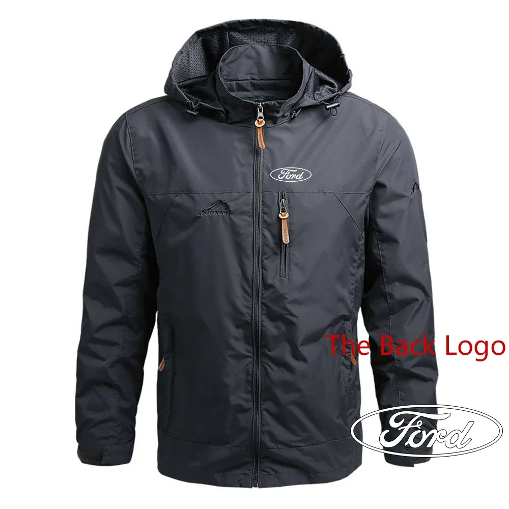 

2024 Ford Logo Print Spring Autumn New Outdoor Casual Windproof Hooded Coat Men's Fashion Solid Color Popular Windbreaker Jacket