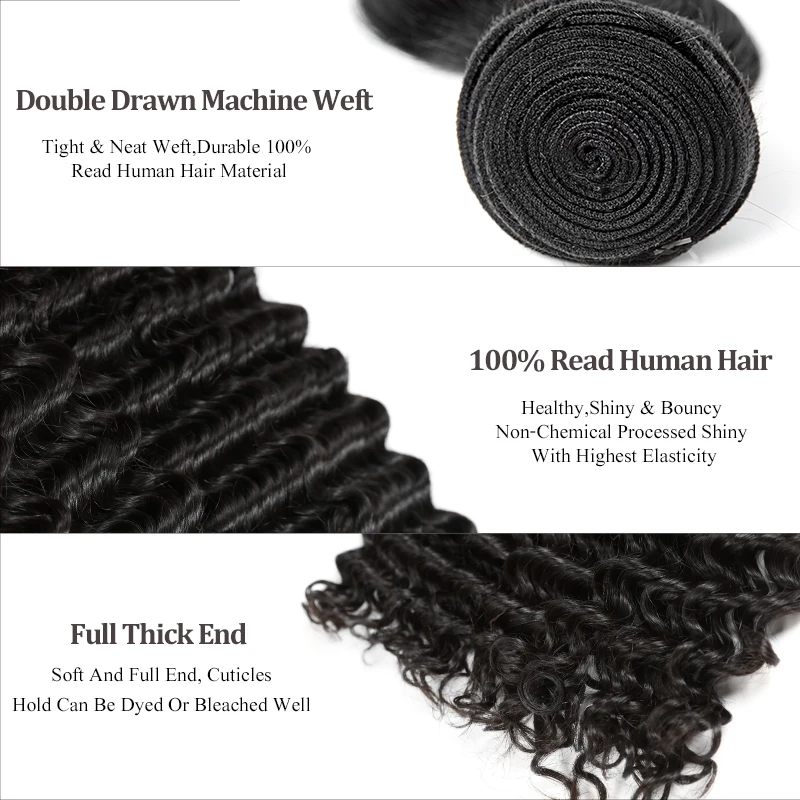 Deep Wave Virgin Hair Bundles Brazilian Curly Human Hair Weaving 10"-40" Long Hair Natural Color 100% Human Hair Extensions