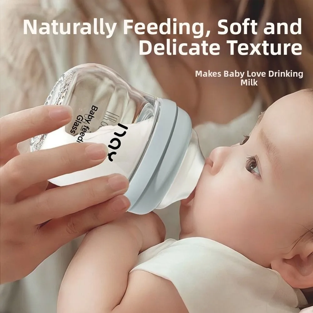 

Glass Baby Bottle Anti-flatulence Anti Choking Infant Milk Bottle Silicone Nipple Food Grade Newborn Feeding Bottle 0-3 Months