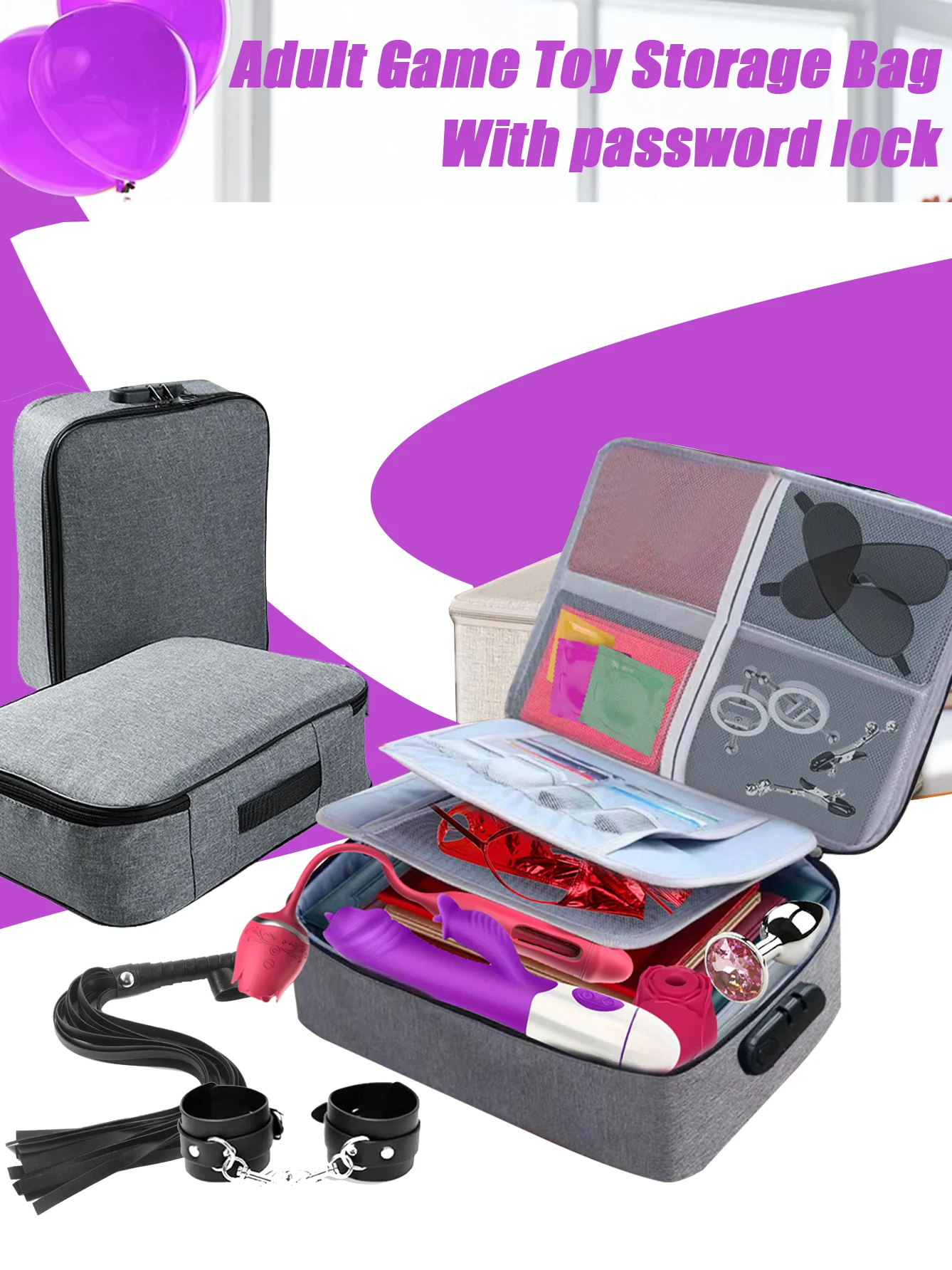 Opbergtas voor seksspeeltjes voor volwassenen, organisator voor seksspeeltjes met slot, kan seksspeeltjes bevatten zoals kuisheidskooi, dildo, plug anale, enz.