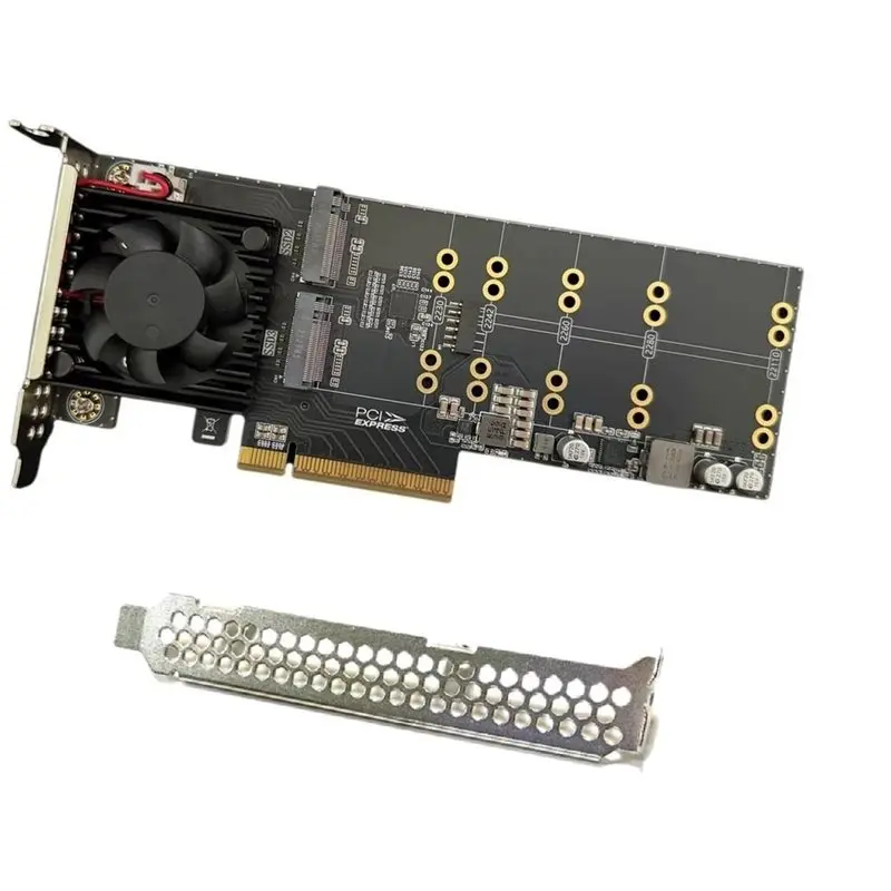 New Arrivals-Quad 4-Bay M. 2 Nvme SSD Expansion Card Pcie 3.0 X8 With Cooling Fan PLX8747 Chip, Main Board Split-Free