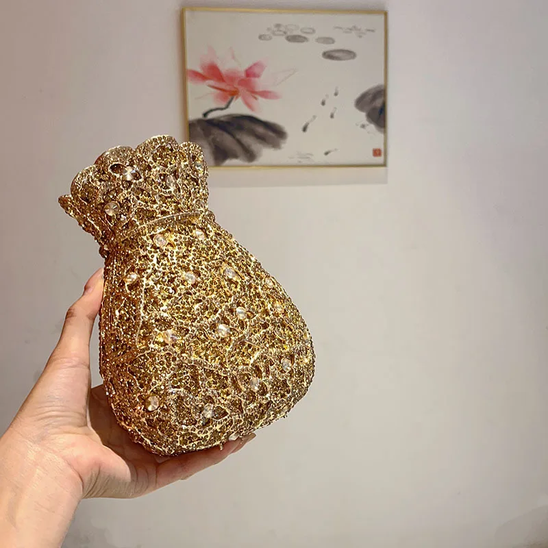 Women Luxury Full Rhinestone Bucket Evening Clutch Bag Gold Crystal Chain Handbag Wedding Banquet Cocktail Party Prom Purse - view 4
