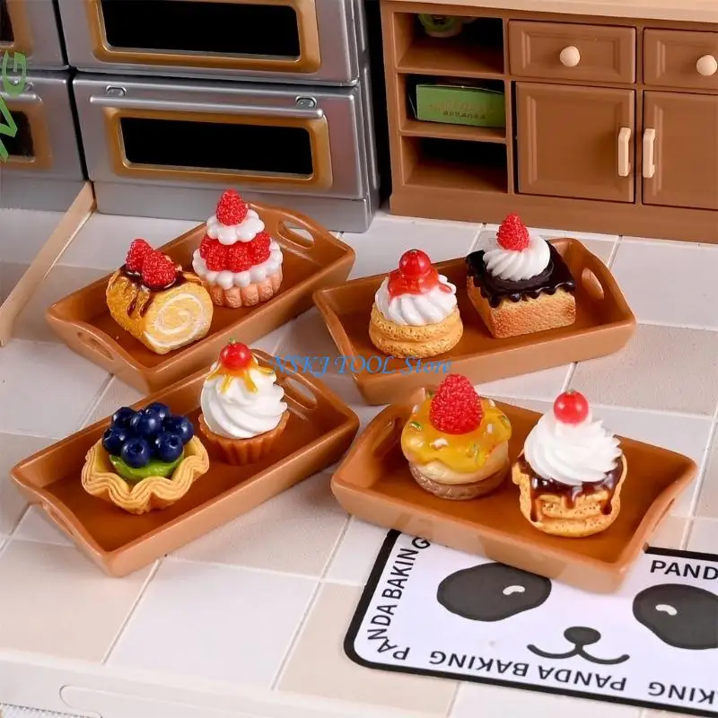 L8RC Dollhouses Kitchen Decoration Accessories Miniature Cake Dessert Toy Pretend Play Fake Cake for Bakery Shop Display