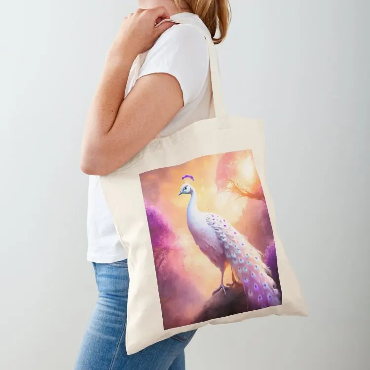 White peacock bird with purple spots Tote Bag shopper bags Big bag women shopping bag the tote