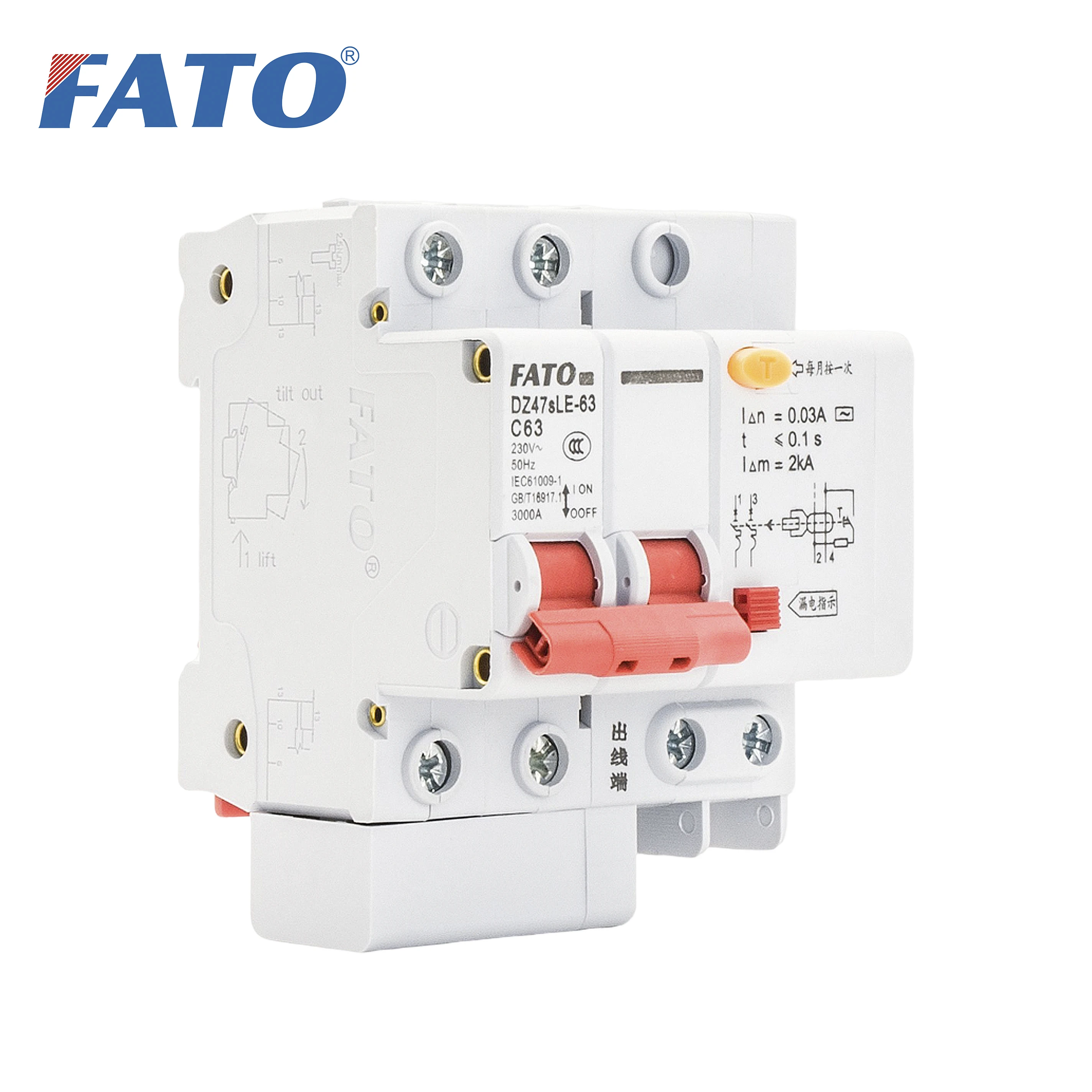 

FATO Earth Leakage Circuit Breaker Evse Residual Current 2P AC 6a 10a 16a 20a 25a 32a 40a 63a 10KA Din Rail 400V 50HZ/60HZ