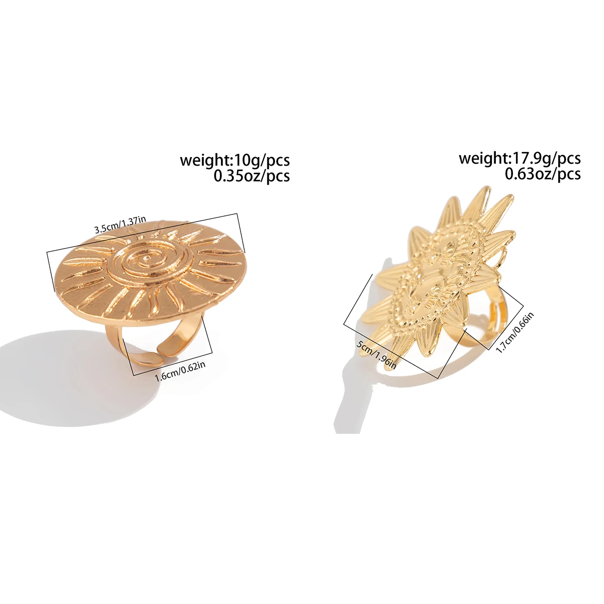 Ingemark Exaggerated Large Sunflower Round Metal Stud Earring Women 2025 Trend Punk Open Adjustable Finger Ring Jewelry Anillos
