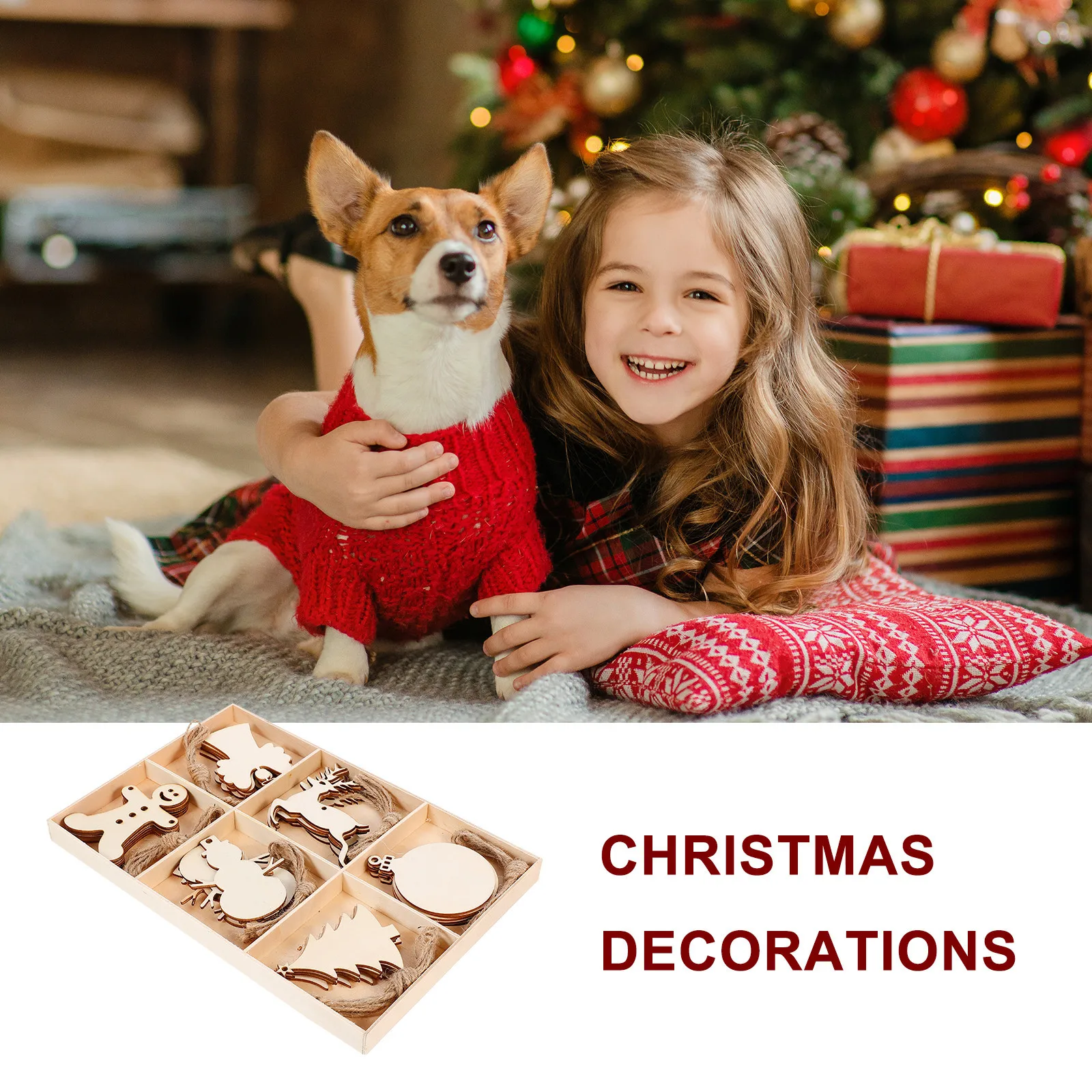 

30 Pcs Wooden Christmas Ornaments Twine Tree Bamboo Decoration Pendants Cutouts