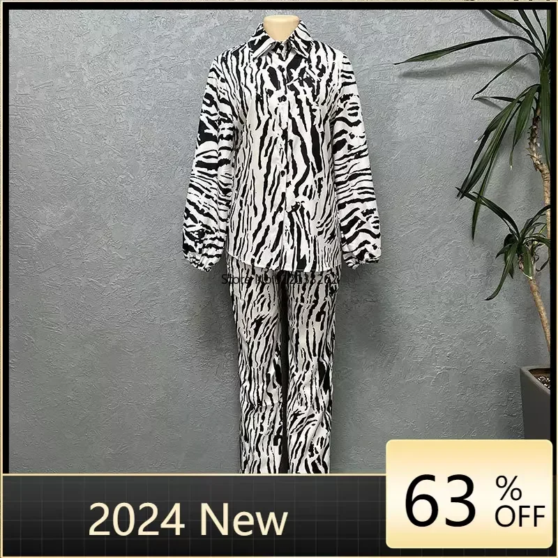 

2023 Spring Summer African Women Fashion Polyester Long Sleeve V-neck Two Pieces Sets Top and Pant African Suit Matching Sets