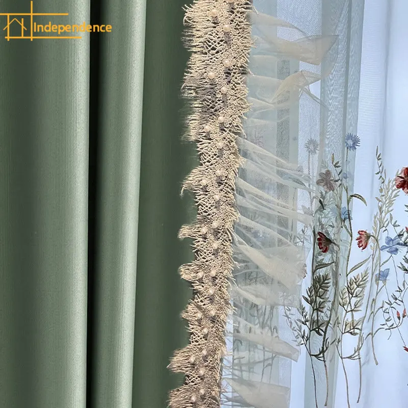 

New French Matcha Green Atmospheric Blackout Sheer Curtain Balcony Curtains Curtains for Living dining room bedroom