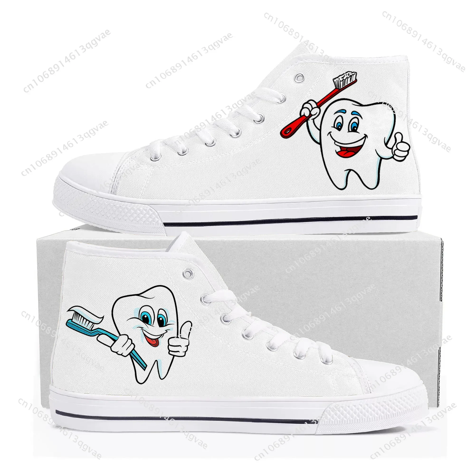 Tooth Dentist Cartoon Pattern High Top High Quality Sneakers Mens Womens Teenager Canvas Sneaker Couple Shoes Custom Made Shoe