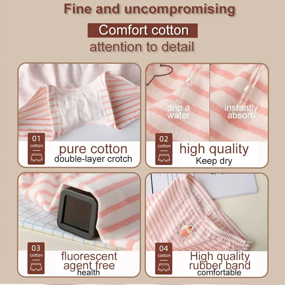 4pcs Cotton Boxer Shorts Girls Pure Cotton Cute Underpant Middle Large Children Briefs Baby Non-crotch Seamless Underwear 8-38kg
