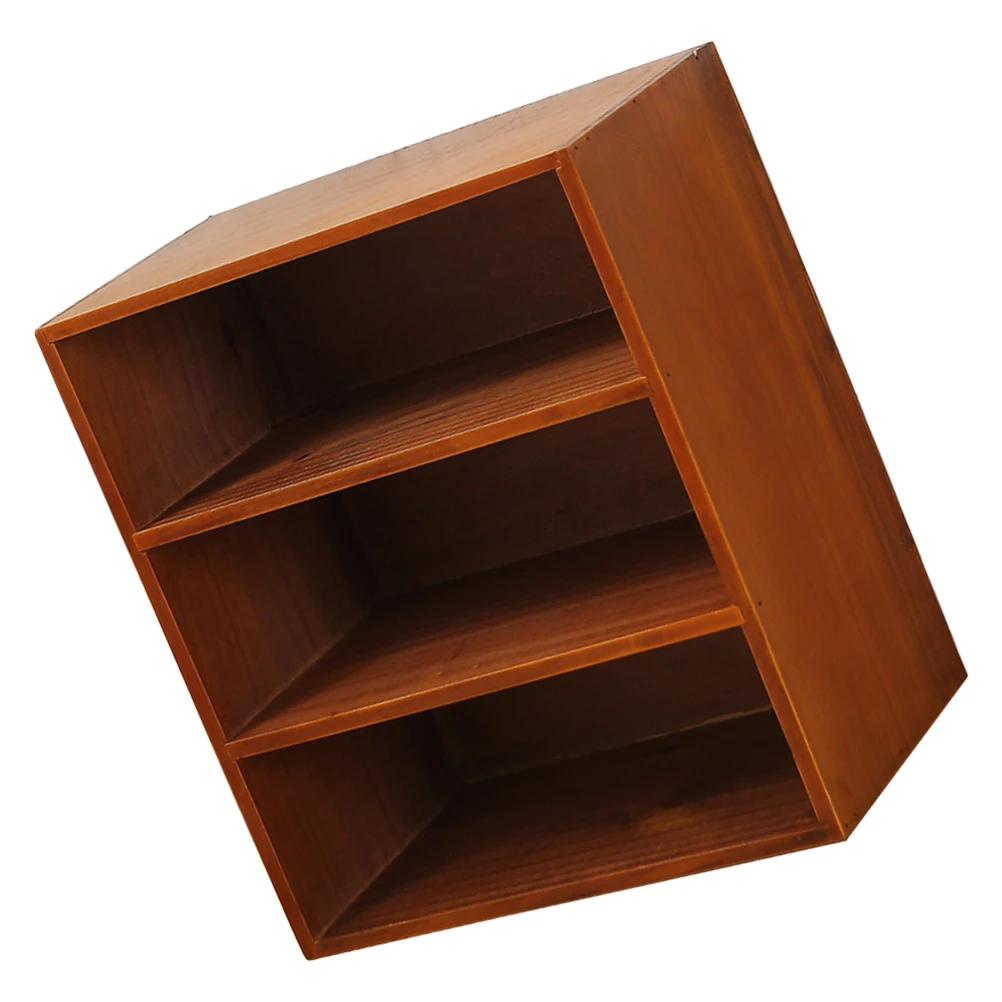 

Solid Wood Storage Rack 3 Layers Desktop ganizer Bookshelf Vintage Small Shelves Wood Cup Holder Makeup Tools Rack