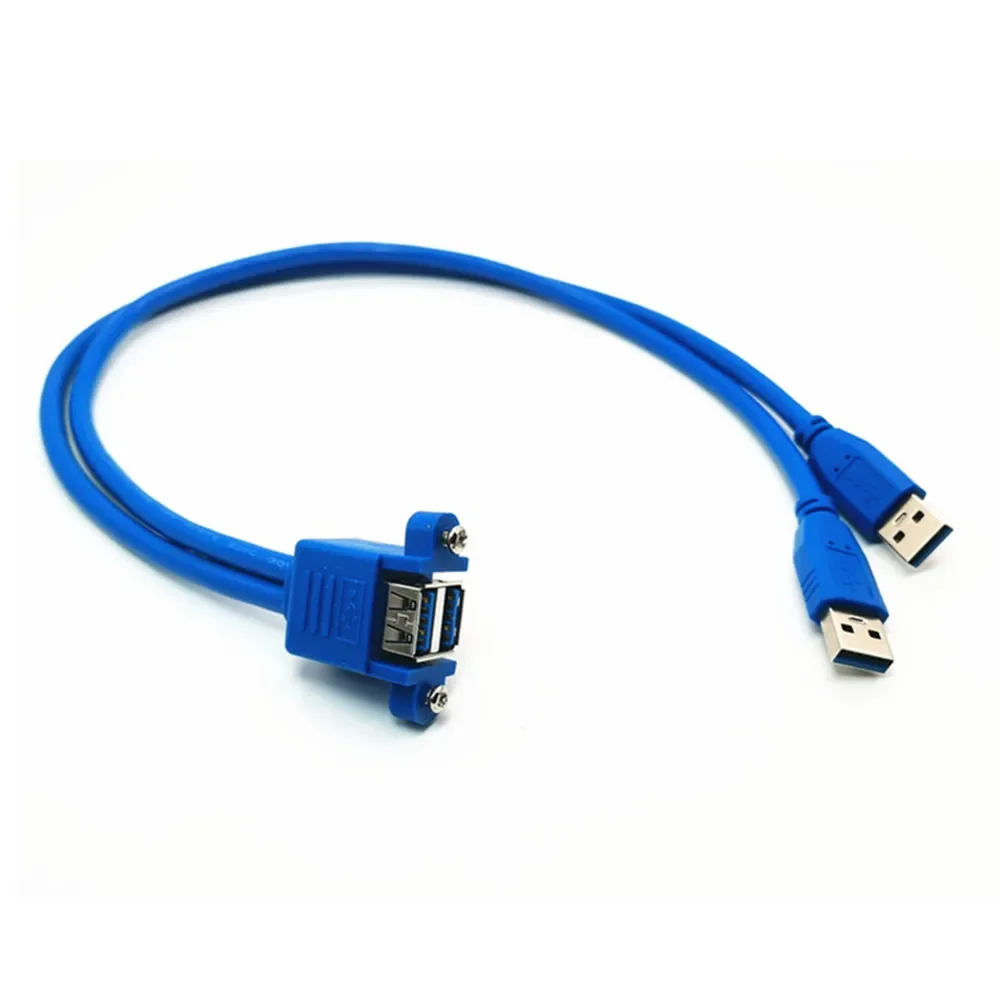Удлинительный кабель USB 3.0 с двумя разъемами USB3.0 «папа» на двойной разъем USB3.0 с винтовым креплением на панели 50 см