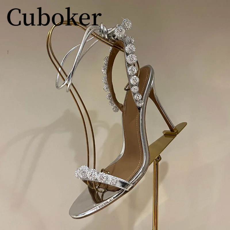 

RunwayCrystal Balls High Heels Open Toe Bling Women Sandals Summer Party Dress Elegant Ankle Strap Wedding Shoes for Women mujer